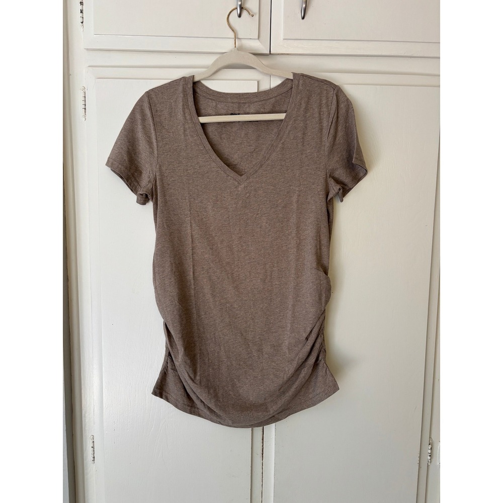 Pact Organic Cotton Maternity V-Neck Ruched Side T-Shirt Brown Heather Small